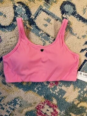 lululemon athletica Pink Ribbed Sports Bralette with Small Black Heart